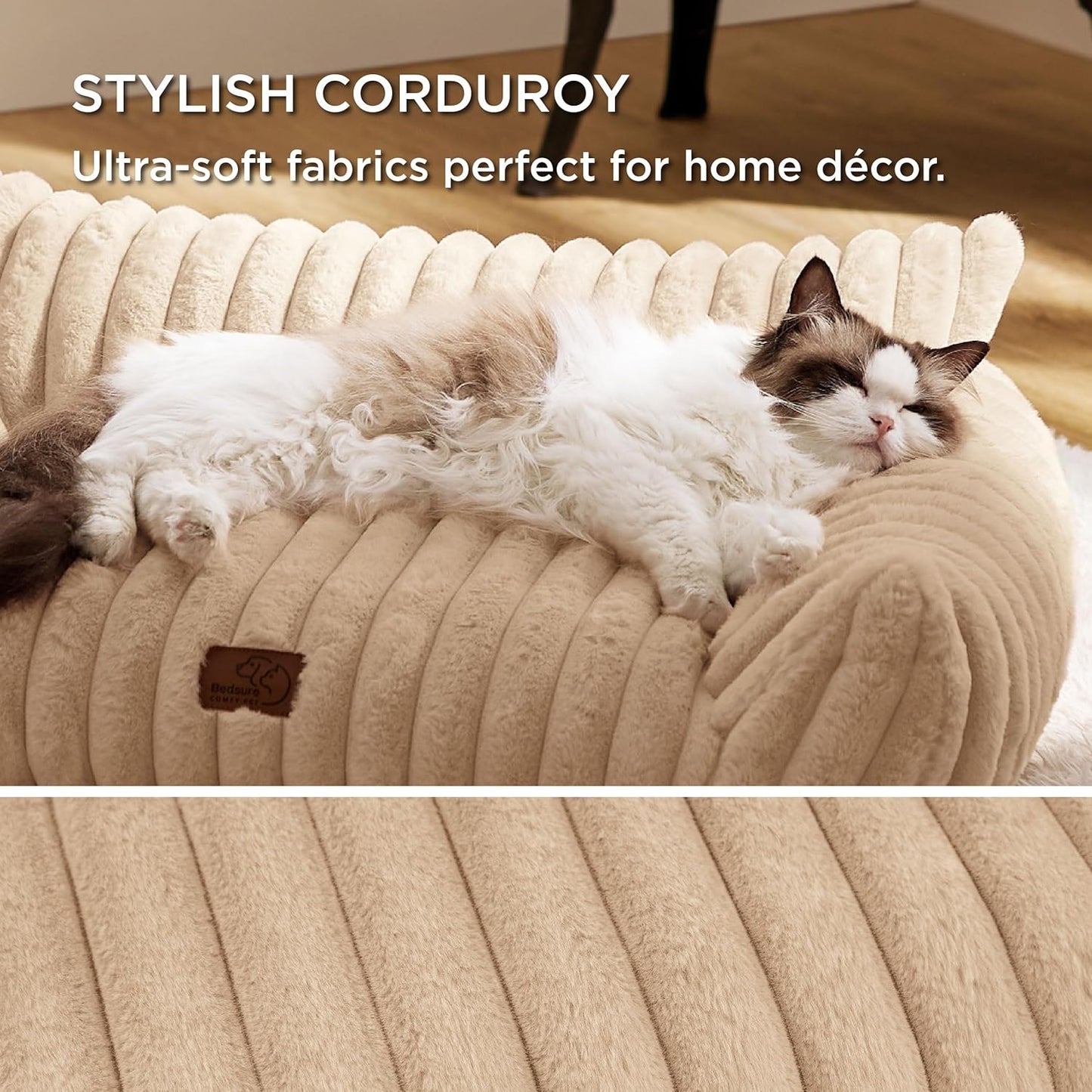 Bedsure Cute Dog Couch for Pets - Fluffy Dog Sofa with Premium Soft Corduroy Fleece, Pet Couch Bed with Washable Cover, Supportive Pet Sofa Bed for Medium Large Dogs, 36inch, Tuscan Beige