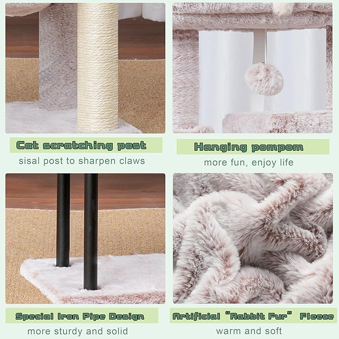 Cat Tree, Cat Tower for Indoor Cats, 43.3 inch Cat Tree Tower with Sturdy Steel Tube, Cat Hammock, Cat Condo for Small Cats and Kittens, Cat Scratching Post, Muchroom GCT004SMU