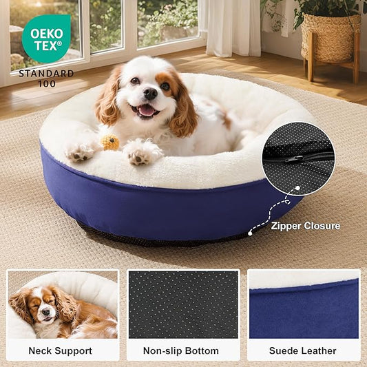Love's cabin Round Donut Cat and Dog Cushion Bed, 25in Pet Bed for Small or Medium Dogs, Anti-Slip & Water-Resistant Bottom, Soft Durable Fabric Pet Beds, Washable Calming Cat & Dog Bed Navy