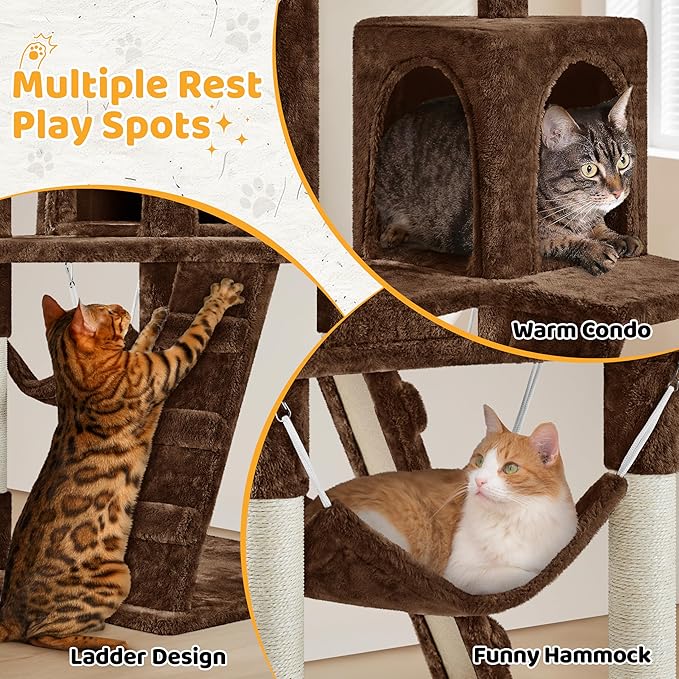 Yaheetech 54in Cat Tree, Multi-Level Cat Tower with Scratching Posts, Spacious Condo and Hammock, Ideal Activity Center for Indoor Kittens, Brown