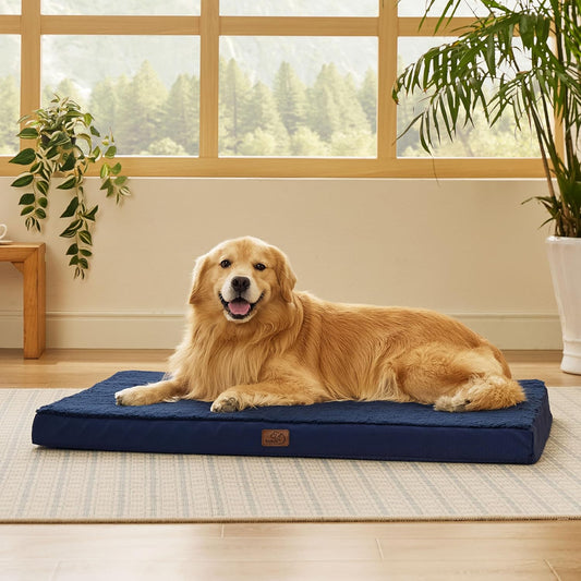 Bedsure XL Dog Beds Large Sized Dog -Orthopedic Flat Extra Large Pet Beds with Removable Washable Cover, Egg Crate Foam Mat, Suitable for Pet Up to 100 lbs