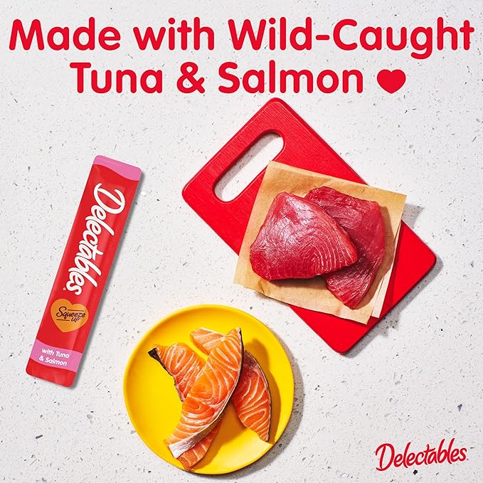 Hartz Delectables Squeeze Up Interactive Lickable Wet Cat Treats for Adult & Senior Cats, Tuna & Salmon, 4 Count(Pack of 8)