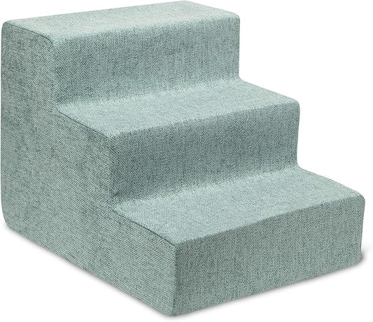 Best Pet Supplies Dog Stairs & Steps - CertiPur-US Made in USA Foam Steps for Small Dogs & Cats, Non-Slip Indoor Balanced Pet Step Support, Dog Ramp, No Assembly, Pale Teal, 3-Step (13.5-inch Height)