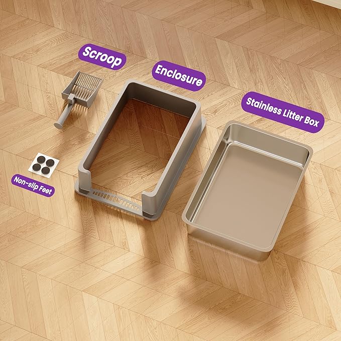 XXXL Stainless Steel Litter Box for Cats, 28''x20''x12'' Extra Large Metal Litter Box with High Sided Lid, for Big Cats, Multi-Cat Household, Non-Sticky & Easy to Clean