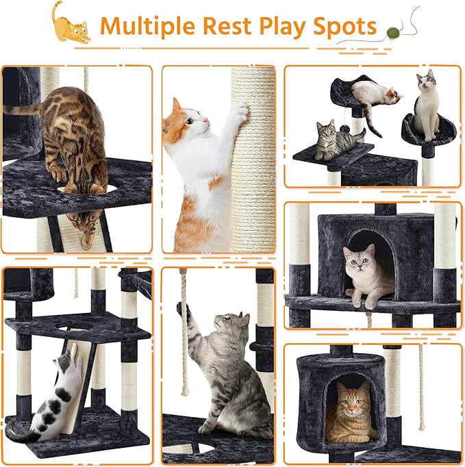 Yaheetech 79 in Cat Tree Tower, Multilevel Cat Trees Plush Covered Cat Tower with 2 Extra Large Condos, Comfy Basket, Sisal Scratching Posts