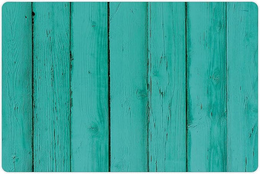 Lunarable Mint Pet Mat for Food and Water, Old Wood Rustic Oak Plank Background with Vertical Striped Vivid Woods Farm Barn Image, Non-Slip Rubber Mat for Dogs and Cats, 18" X 12", Green