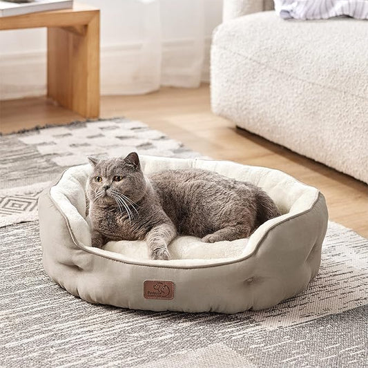 Bedsure Dog Beds for Small Dogs - Round Medium Cat Beds for Indoor Cats, Washable Pet Bed for Puppy and Kitten with Slip-Resistant Bottom, 25 Inches, Taupe