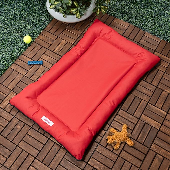 DBD3004A-XL Archie 46" x 41.5" Traditional Oxford Waterproof Indoor/Outdoor Hand-Washable Memory Foam Camping Pet Bed, Strawberry