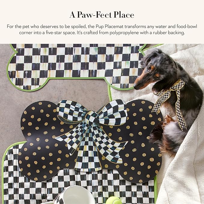 MACKENZIE-CHILDS Pup Placemat, Cute Pet-Food Mat for Dog Bowls and Cat Bowls, Courtly Bow