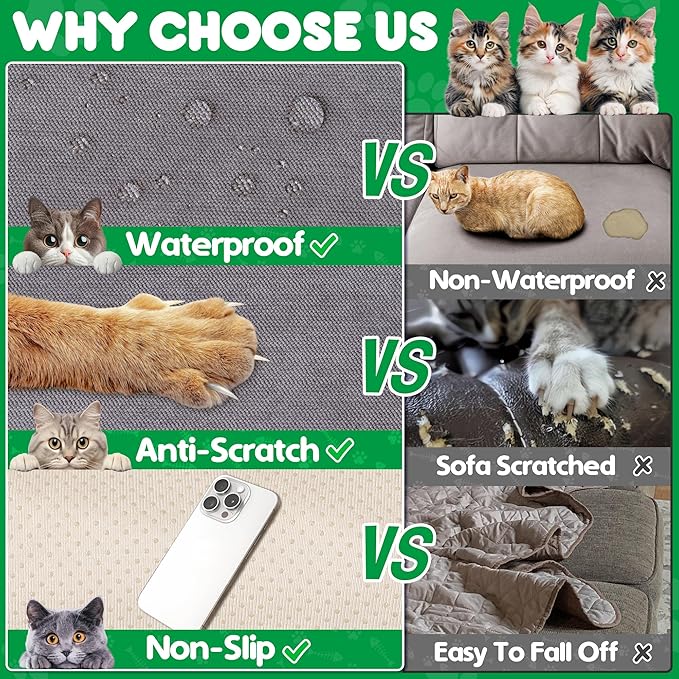 Cat Scratch Furniture Protector - Anti-Slip, Waterproof Sofa Cover to Keep Cats Off, Pet-Friendly Couch Protectors for 3 Cushion Couch, Anti-Scratch Couch Cover for Pets and Kids 134"X91"Dark Gray
