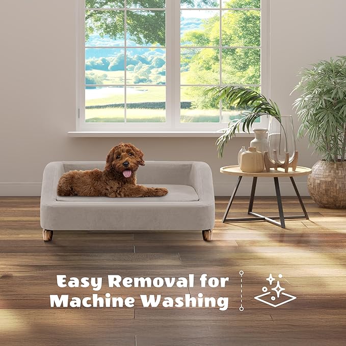 Critter Sitters 36-In. Microfiber Tan Rectangular Dog Sofa for Medium-Sized Dogs, Modern and Stylish Elevated Sofa Bed for Home or Apartment, Comfortable and Easy to Clean