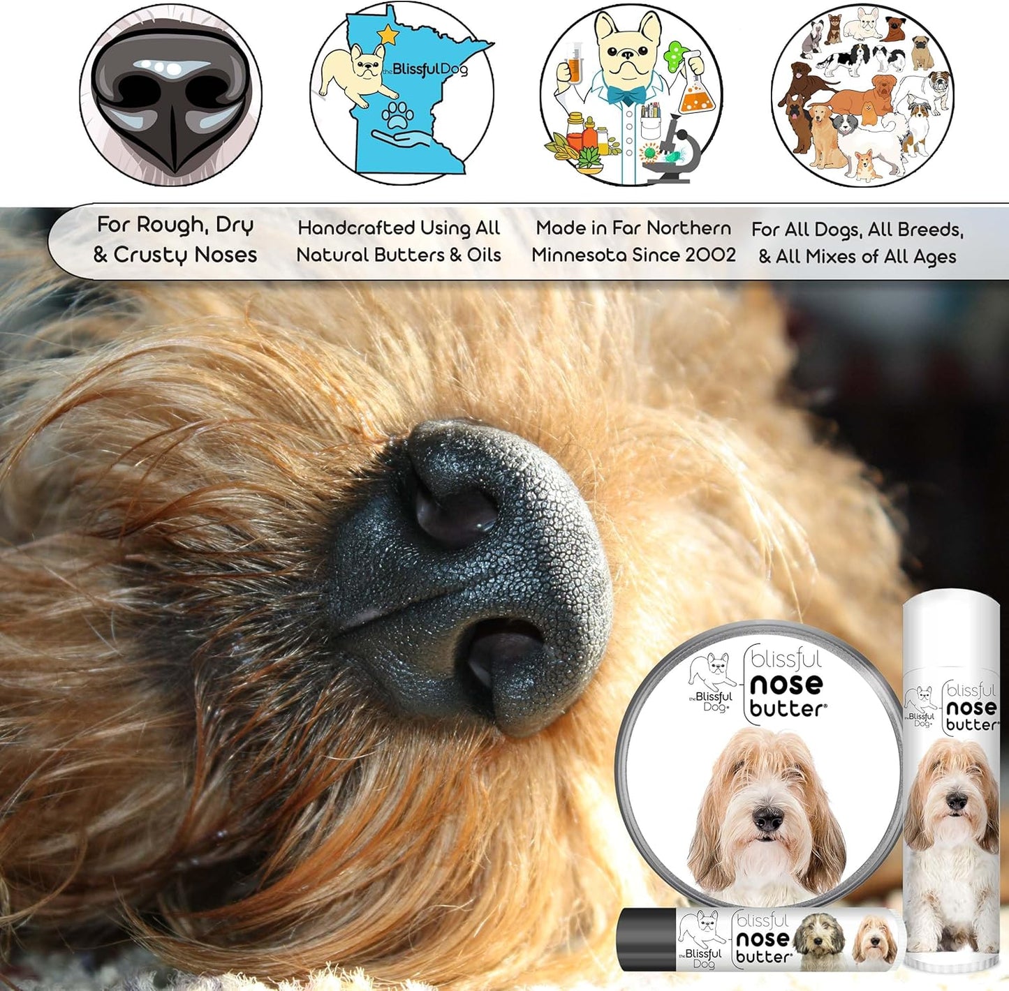 The Blissful Dog Petit Basset Griffon Unscented Nose Butter - Dog Nose Butter, 0.15 Ounce