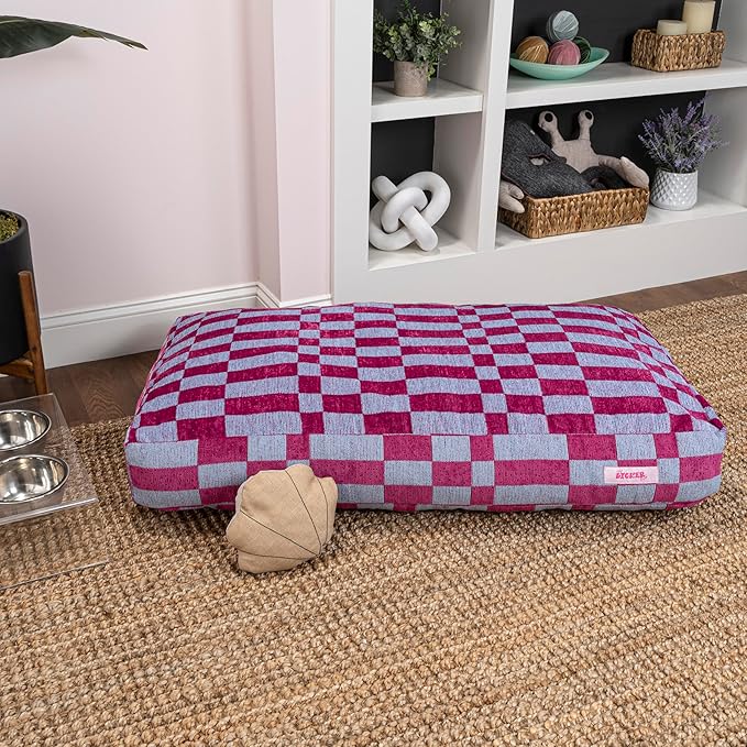 DBD3001C-M Mabel 35" x 23" Designer Modern Ultra Soft Reversible Plush Rectangular Pet Bed with Washable Cover, Blueberry Check