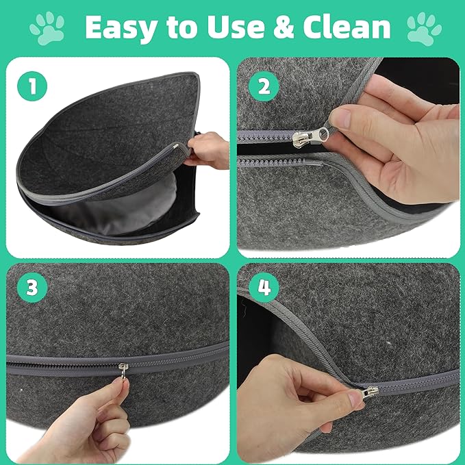 Donut Cat Tunnel Bed Peekaboo Cat Cave for Large Cats Up to 30 Lbs, Kitty Interactive Playing Tent House for Multiple Cats,Detachable,Scratch Resistant (2 in 1 Black, Medium - 20 Inch Diameter)