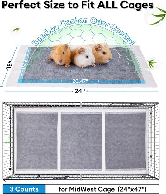 BUCATSTATE Disposable Guinea Pig Cage Liners 30 Count, Super Absorbent Guinea Pig Bedding, Bamboo Charcoal Odor Control Pee Pads for Rabbits, Ferrets and Birds (18''x24'')