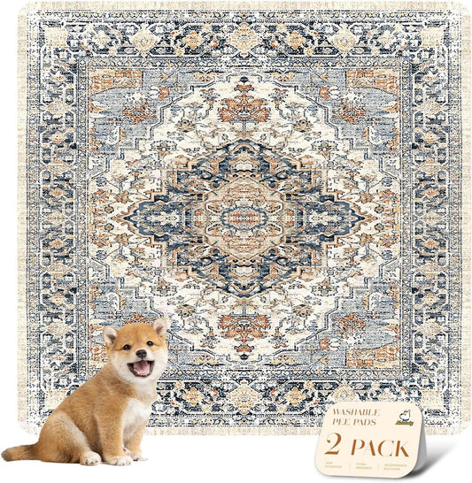 nunubaby Washable Pee Pads for Dogs, Stylish, Non-Slip and Leak-Proof Pee Pads. Reusable Potty Pads for Dogs for Crates and Floors.(Beige/Multi, 36" x36" )