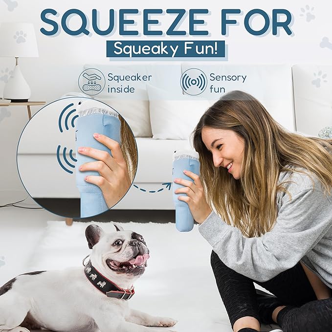 Pup Cup Tumbler Dog Toy – Birthday Dog Toy, Funny Squeaky Plush Puppy Gift, Cute Birthday Present (Chambray Blue)