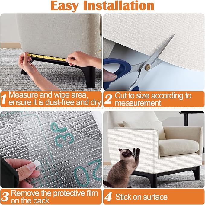 Cat Scratch Furniture Protector - 40" x 15.8" Trimmable Self-Adhesive Cat Claws Scratching Pads, Sisal DIY Climbing Couch Protector for Scratch Post Cats Tree Replacement Indoor (Cream White)