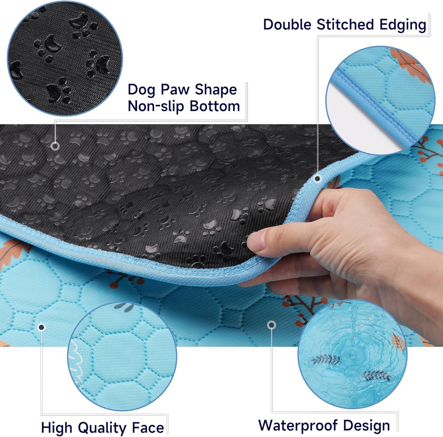 Sunheir Washable Pee Pads for Dogs Extra Large 36" x 48" 2-Pack Reusable Puppy Pads Pet Training Pads, Whelping Pad, Non-Slip Protects Against Urine Leakage (Leaves - Sky Blue, 36x48)