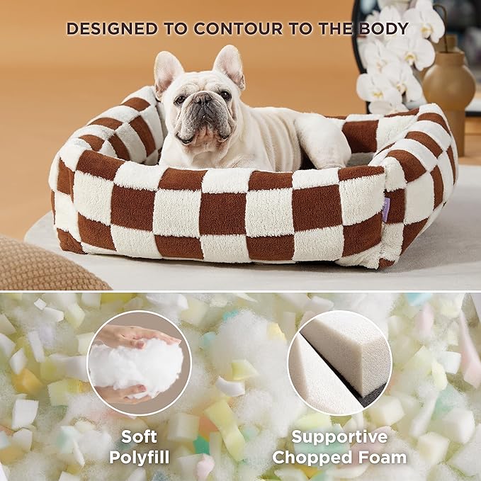 Lesure Cute Dog Bed for Medium Dogs - Washable Pet Beds,Cozy Rectangle Orthopedic Sofa with Jacquard Shaggy Plush & Anti Slip Bottom,30x24x8inches