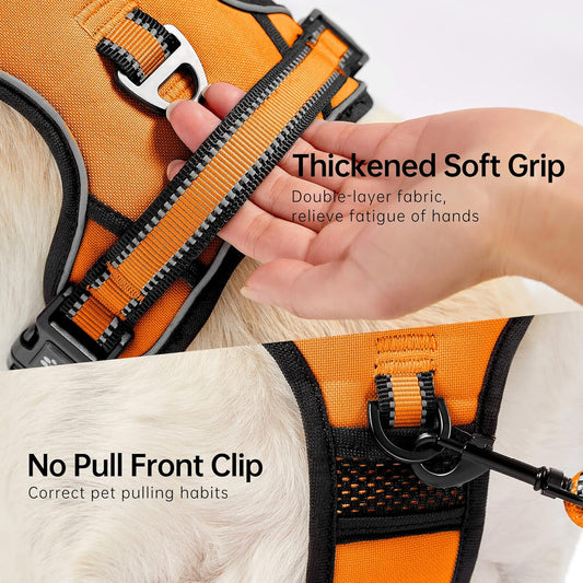 NESTROAD No Pull Dog Harness,Adjustable Oxford Dog Vest Harness with Leash,Reflective No-Choke Pet Harness with Easy Control Soft Handle for Small Dogs(Small,Orange)