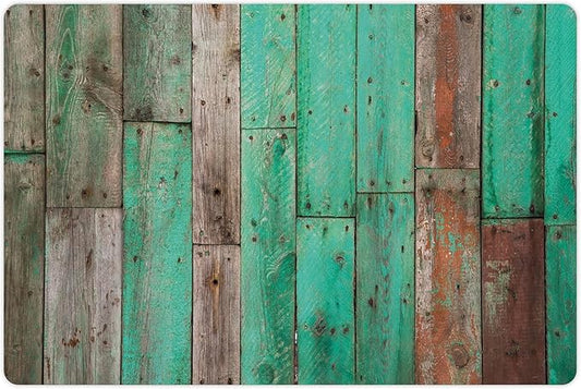Lunarable Rustic Pet Mat for Food and Water, Stained Grunge Background with Distressed Piece of Pine Stick Sapwood, Non-Slip Rubber Mat for Dogs and Cats, 18" X 12", Green Brown