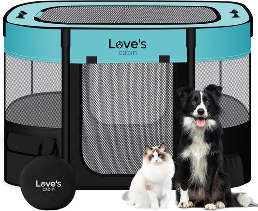 Love's cabin Pet Puppy Dog Playpen, Large Dog Tent Crates Cage Indoor/Outdoor, Portable Exercise Playpen for Dog and Cat, Foldable Pop Up Dog Kennel Playpen with Carring Case (L, Green)