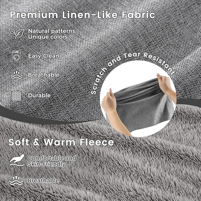 Miguel Faux Linen Dog Bed with Removable Cushion Pillow for Medium Small Dogs, Washable Pet Bed with Side Easy to Wash Puppy Bed, Rectangle Cat Bed for Indoor Cat with Anti-Slip Bottom, Gray 20 Inch