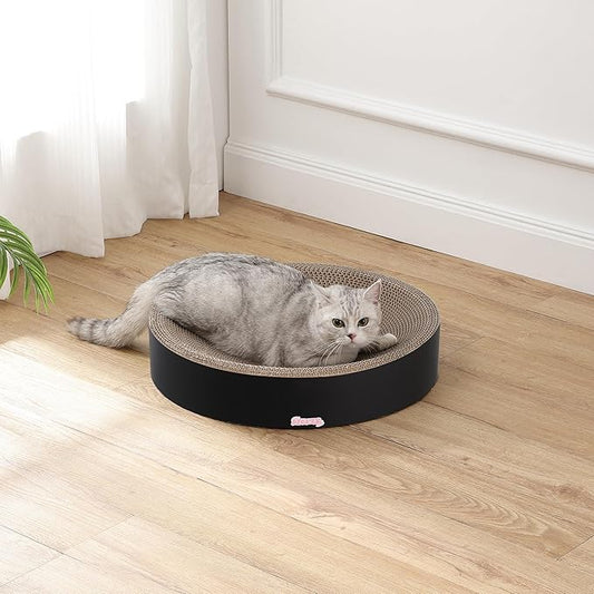 CSR1010H Nelson 20.13" Modern Cardboard Round Bowl Cat Scratcher with Catnip, Ink