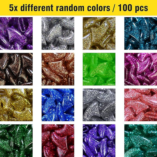 zetpo Cat Nail Caps | Cat Claw Covers | with Adhesives and Applicators (XS, 5X Glitter Random Colors | 100 pcs)