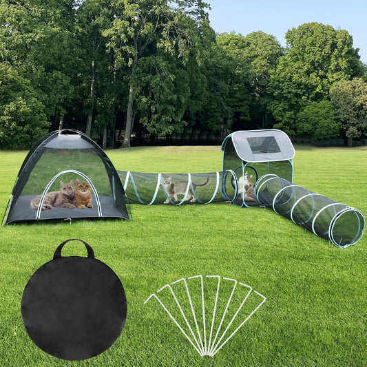 YUEPET Large Outdoor Cat Enclosures, 4 in 1 Portable Cats Tent with Cat Tunnels, Outside Kitten Playpen Tents DIY in Multiple Ways for Cats and Small Animals