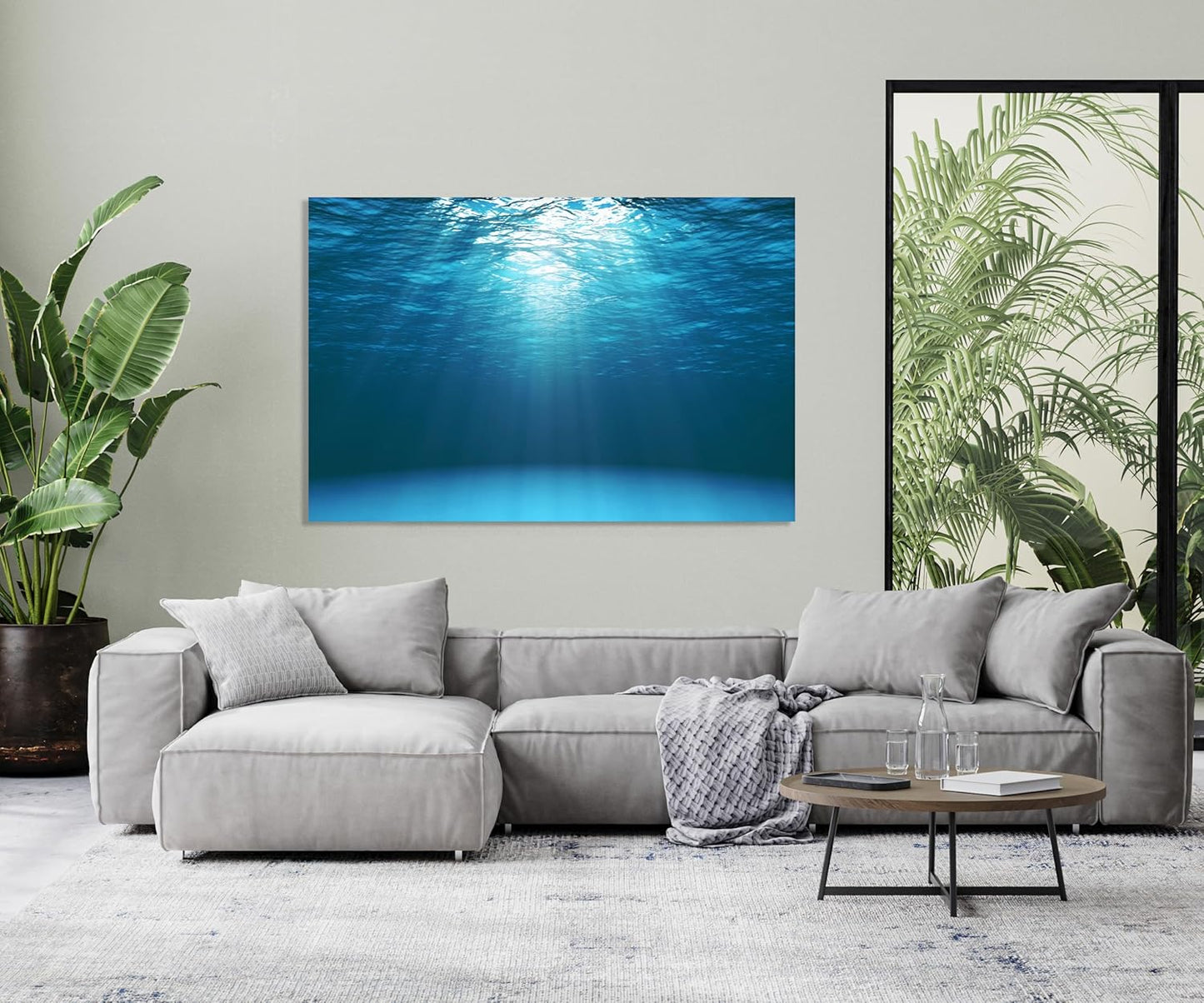 Nature Wall Art Prints - Ocean Forest Mountain Lake Canvas Landscapes - Small to Extra Large Living Room Bedroom Kitchen Bathroom Décor (Sun Rays Under Water, 28L" x 41W")