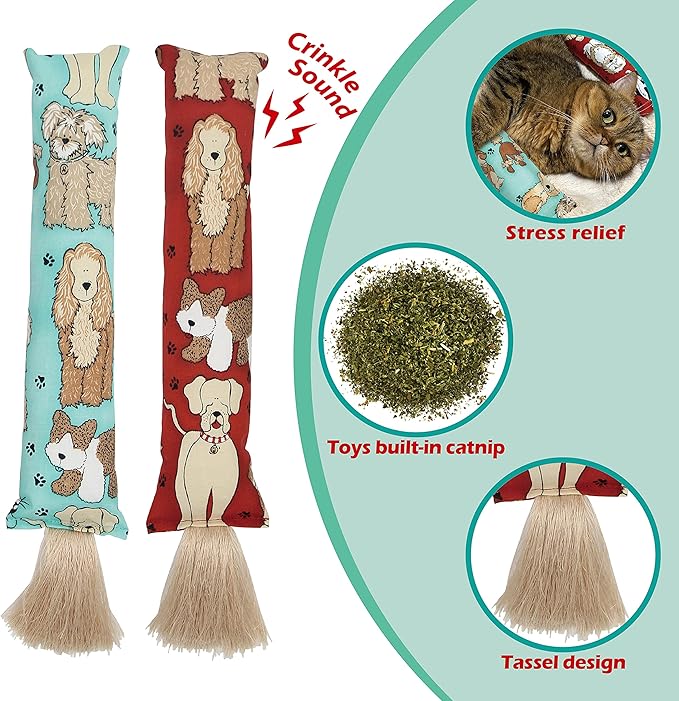 2 Pack Interactive Catnip Cat Kicker with Tassel, Bite Resistant Chew Toy, Crinkle Kicker, Accessories for Indoor Cat