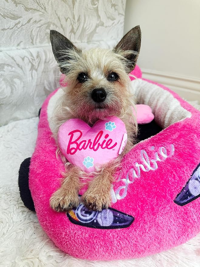 Barbie Plush Car Pet Bed- Themed Plush Pink Pet Bed for Dogs and Cats – Soft and Cozy Pet Bed with Barbie Pillow and Car Design