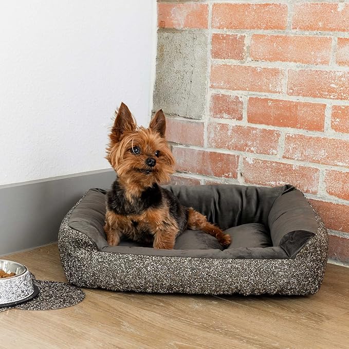 Pet Bed, Sparkling Rhinestones, Soft, Comfortable Velvet, for Lounging Dogs, Cats, Pets, Charcoal, Small, Sold Individually