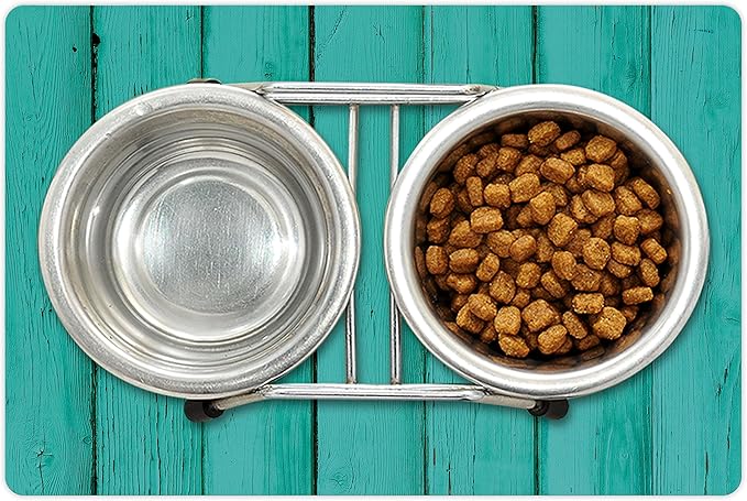 Lunarable Mint Pet Mat for Food and Water, Old Wood Rustic Oak Plank Background with Vertical Striped Vivid Woods Farm Barn Image, Non-Slip Rubber Mat for Dogs and Cats, 18" X 12", Green