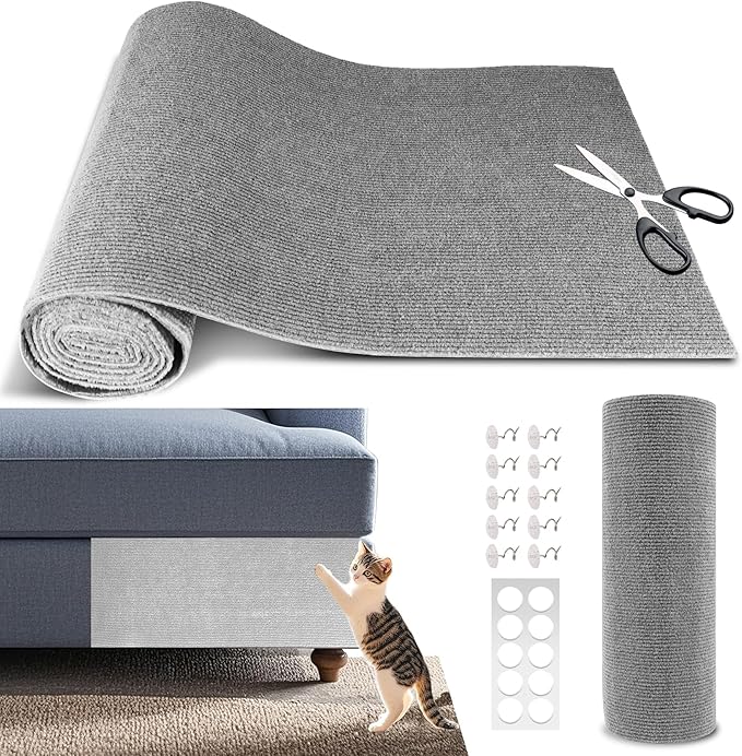 Cat Scratch Furniture Protector, 78.7"x15.8" Self Adhesive Cat Scratch Mat Pad,Cut to Fit DIY Replacement Carpet for Tree,Wall,Bed,Door, Couch Protector (Light Grey)