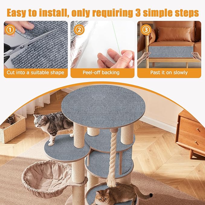 Cat Scratching mat Self-Adhesive, Trimmable Furniture Protector for Couch, Sofa, Wall & Cat Trees - Durable Scratch Pad with Nano Tape, DIY Climbing Carpet for Indoor Cats (Light Grey, 78.7"x15.8")