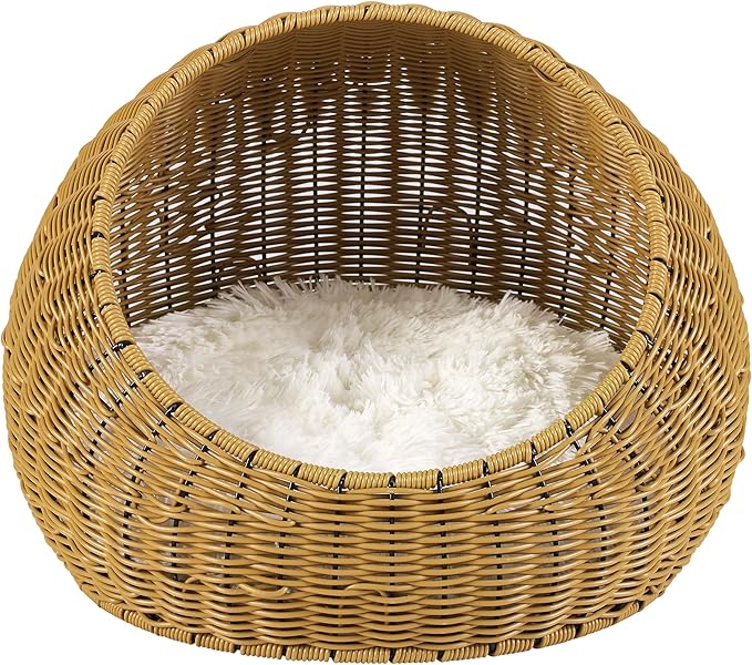 Sam's Pets NALA 19" Round Wicker Cat Bed - Stylish, Comfortable, and Private Pet Nest with Plush Cushion