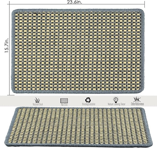 Cat Scratching Mat,23.6 x 15.7inch Sisal Cat Scratchers for Indoor Cats with Velcro Tapes,Stick on Floor Wall Cat Scratcher,Horizontal Cat Scratcher Protect Carpets and Sofas (Grid Style)…