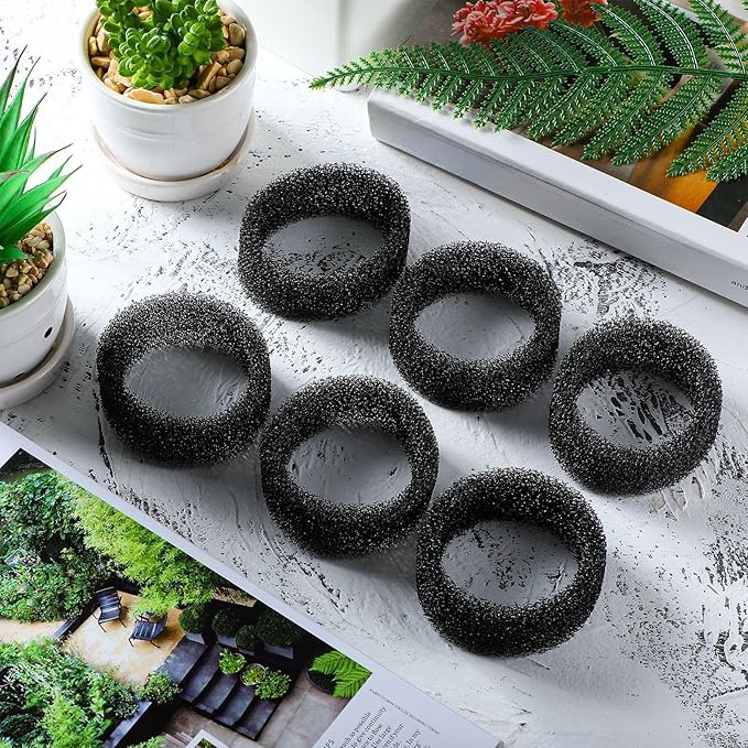 Enhon 16 Pieces Pet Fountain Foam Filters Round Sponge Black Filter Foam Cat Fountain Replacement Filter for 2.5 L/ 84 oz Stainless Steel Cat Pet Drinking Water Stay Healthy Clean