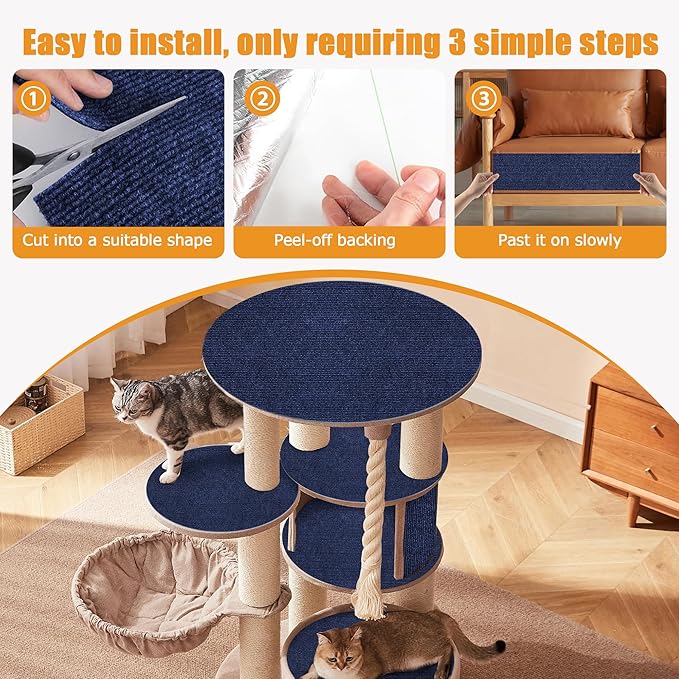 Cat Scratching mat Self-Adhesive, Trimmable Furniture Protector for Couch, Sofa, Wall & Cat Trees - Durable Scratch Pad with Nano Tape, DIY Climbing Carpet for Indoor Cats (Dark Blue, 78.7"x15.8")