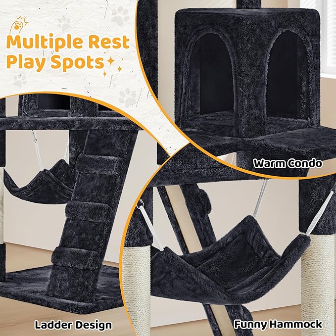 Yaheetech 54in Cat Tree Cat Tower as Activity Center, Indoor Cats and Kittens Playing House with Funny Hammock Basket Scratching Post