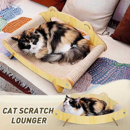 Cat Scratcher Lounge Bed for Large Indoor Cats – Natural Sisal Rope & Wooden Frame Scratch Pad, Durable Recliner Chair, Stylish Fluffy Cat Couch & 2-in-1 Play Lounger Furniture (X-Large)