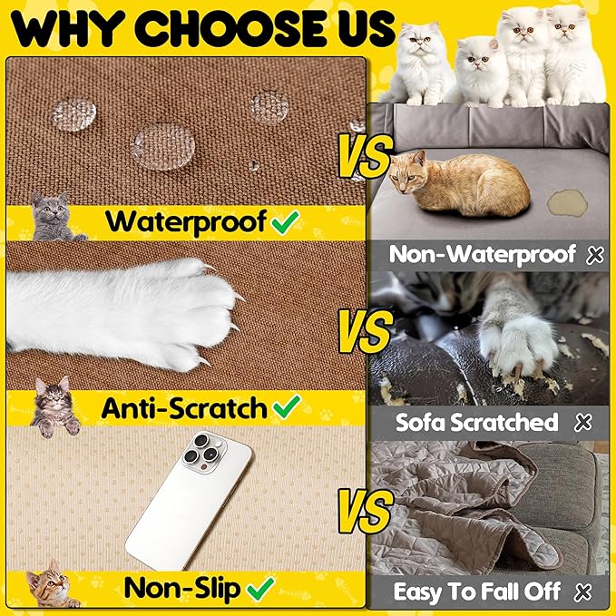 Loiion Cat Scratch Furniture Protector - Anti-Slip, Waterproof Sofa Cover to Keep Cats Off, Pet-Friendly Couch Protectors for 3 Cushion Couch, Anti-Scratch Couch Cover for Pets and Kids 150"X91"Brown