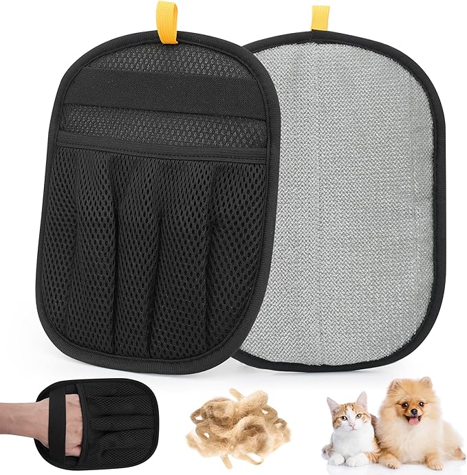 Pet Hair Removal Glove for Cats Dogs - Electrostatic Deshedding Tool, Grooming Brush Glove for Furniture, Car Seat, Bedding - Reusable Pet Hair Remover for Short/Long Hair Pets-2pack