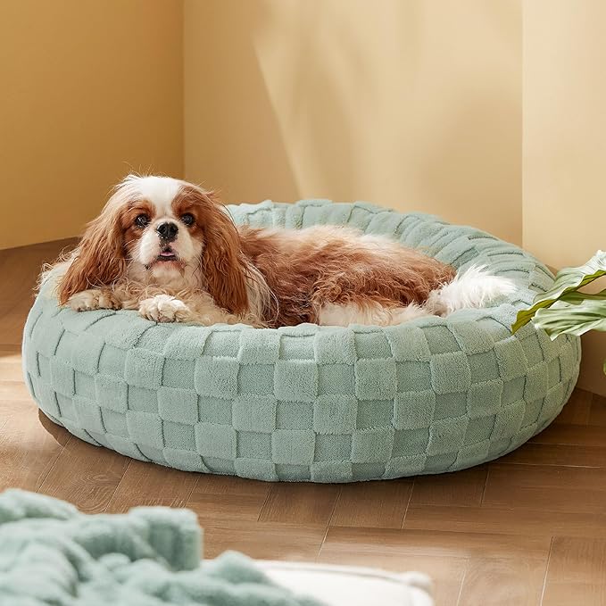 Bedsure Dog Bed for Small Dogs - Donut Pet Bed for Puppy Kitten with Anti Slip Bottom, Round Sherpa Dog Beds with Washable Removable Cover, Garden Green, 23x23x8 inches