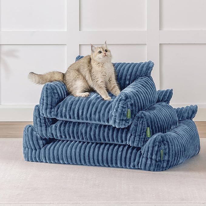 Cute Couch Bed for Pets, Supportive Cat Sofa for Indoor Cats, Medium Dog Sofa Bed for Medium Dogs, Blue, 30 inches