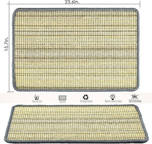 Cat Scratching Pad, 23.6 x 15.7inch Sisal Scratch Mat With Velcro Tapes, Stick on Floor Pad for Wall Scratcher, Horizontal Scratcher Protect Carpets and Sofa (Striped Style)