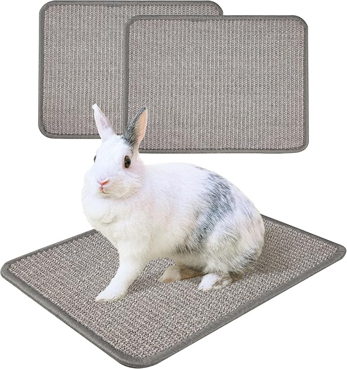 2Pcs Bunny Bed, Sisal Rabbit Scratching Pad,Natural Cat Resting Mats for Cages,Guinea Pig Bed Mat,Forage Grass Mat,Teeth Care Rabbit Mats (15.7x11.8 in)